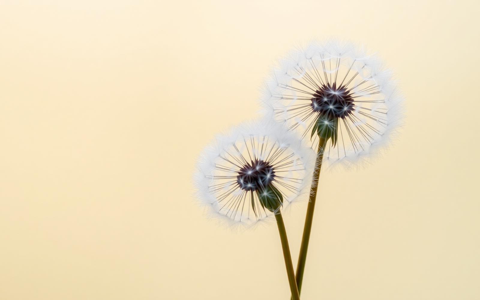 Twee pluisbloemen tegen een zachte achtergrond